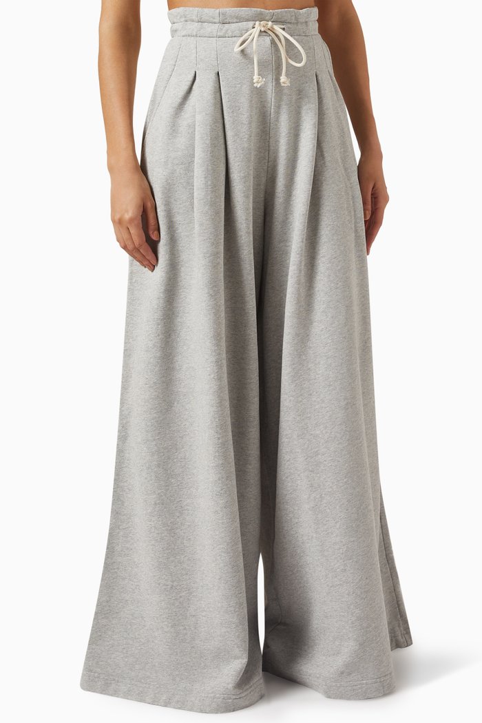Wide-leg Logo Pants in Cotton, Grey