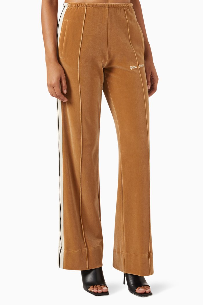 Logo Wide-leg Track Pants in Velvet, Neutral