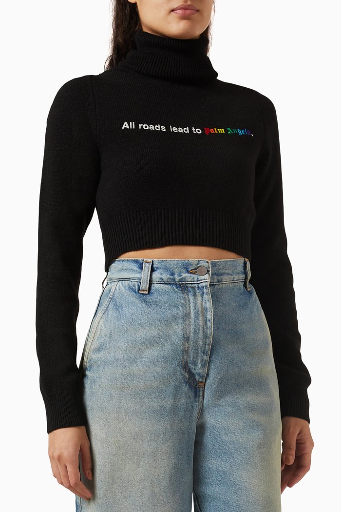 

All Roads Cropped Turtleneck Sweater in Ribbed Knit, Multicolour