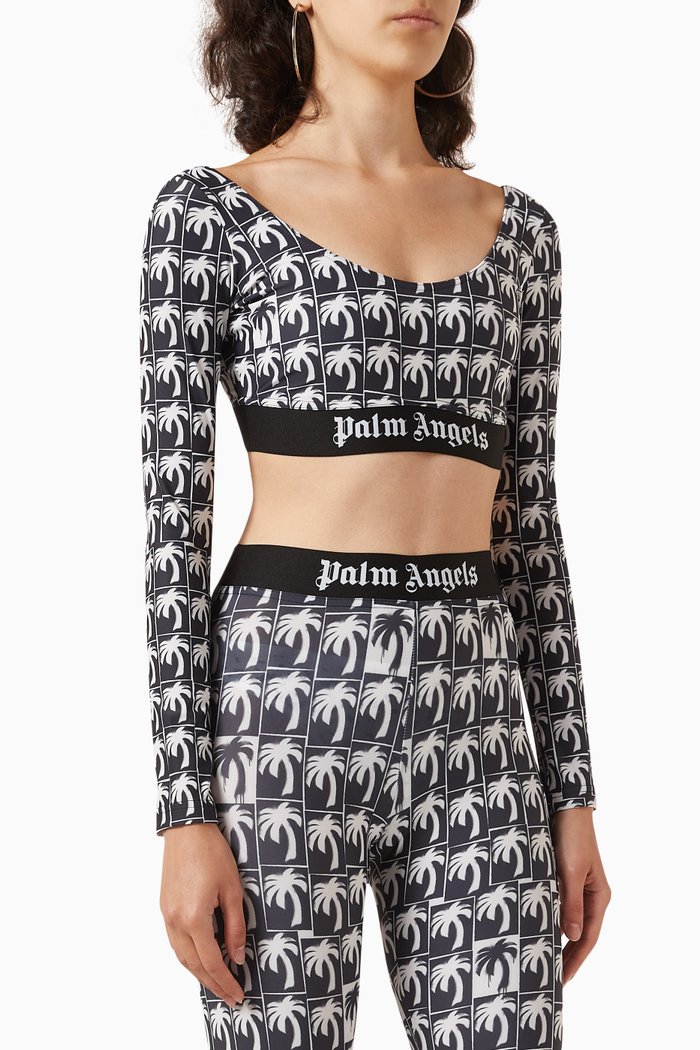 

All-over Palm Logo Crop Top in Stretch-jersey, Multicolour