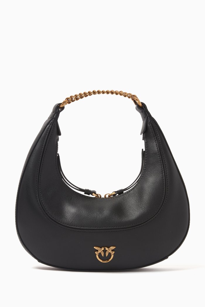 

Love Birds Mini Hobo Bag in Calf Leather, Black