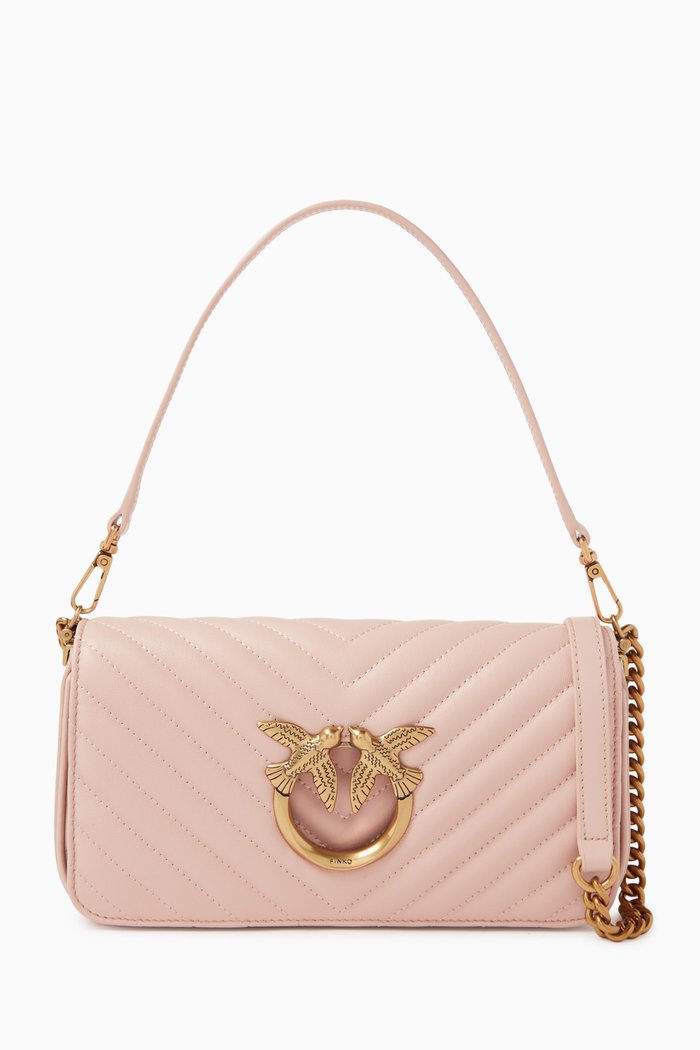 

Mini Love Click Baguette Bag in Quilted Leather, Pink