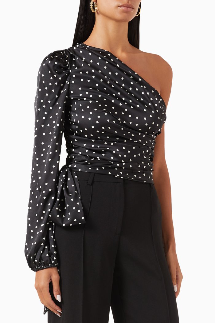 

Thira One-shoulder Blouse in Satin, Black