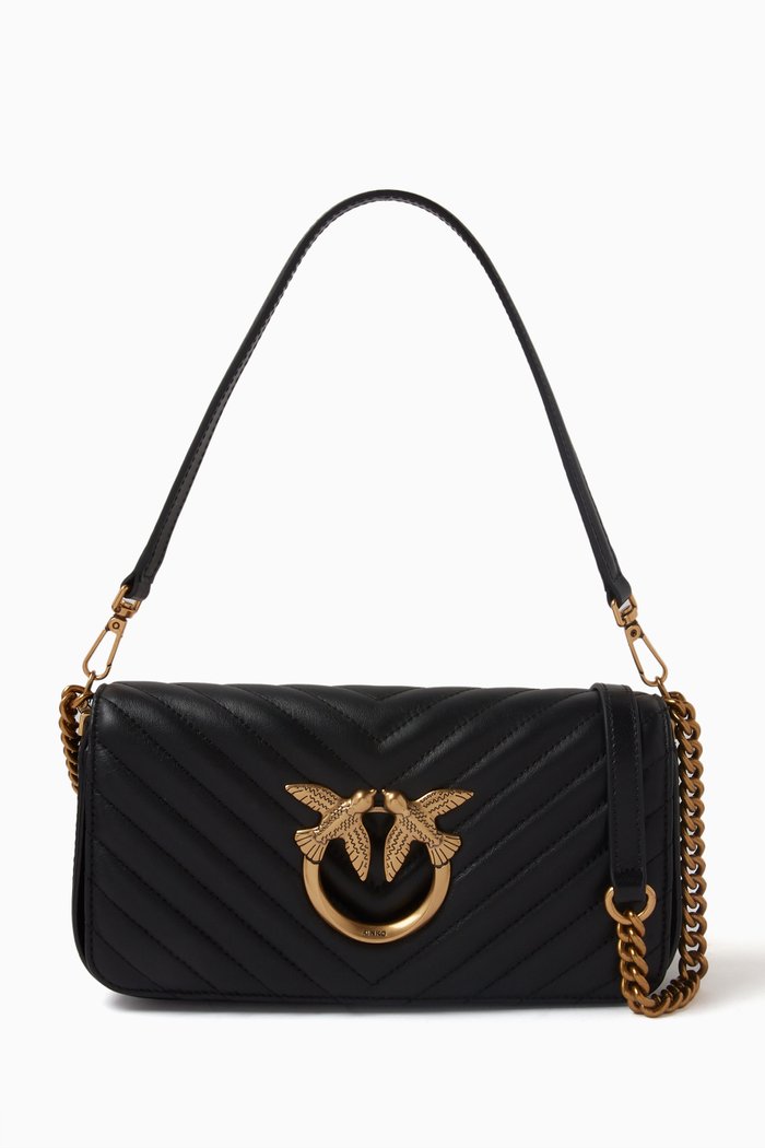 

Mini Love Click Baguette Bag in Quilted Leather, Black