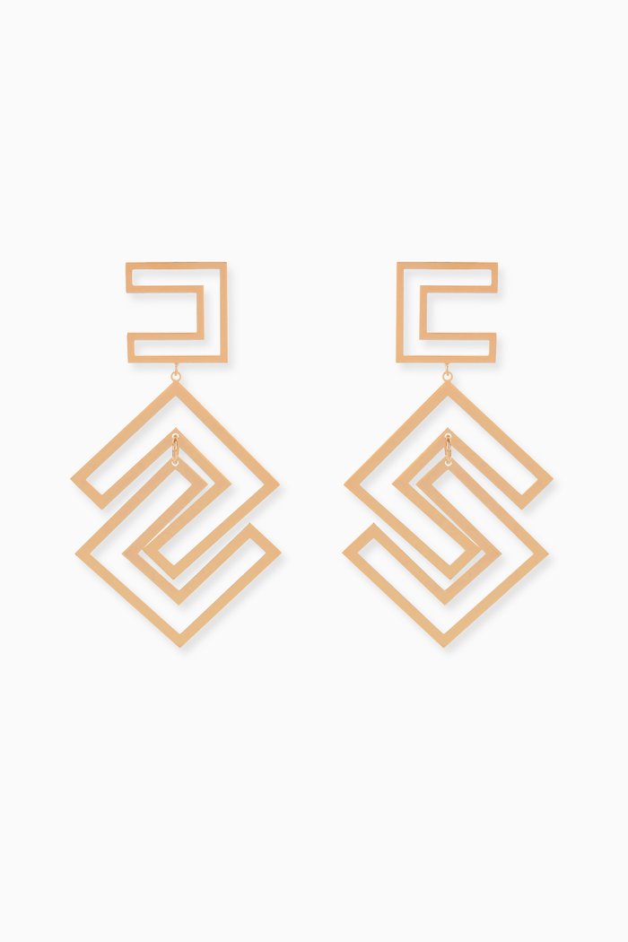 Inlaid Logo Earrings in Metal, Gold