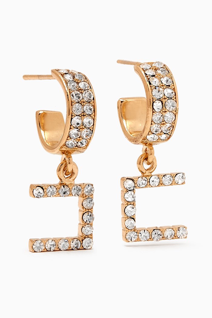 

Logo Rhinestone Earrings in Metal, Gold