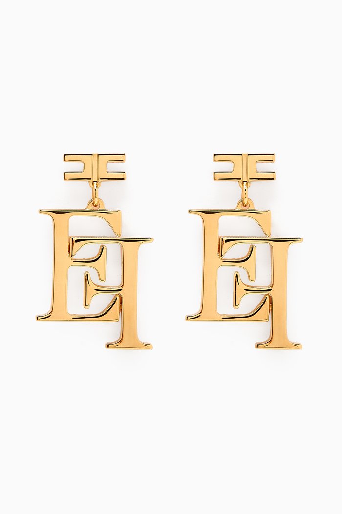 

Logo Lettering Earrings in Metal, Gold