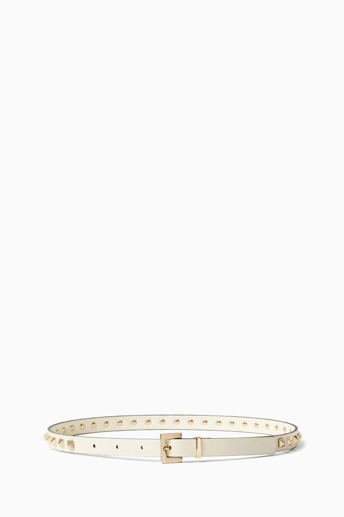 Valentino Garavani Rockstud Belt in Calfskin Leather, White