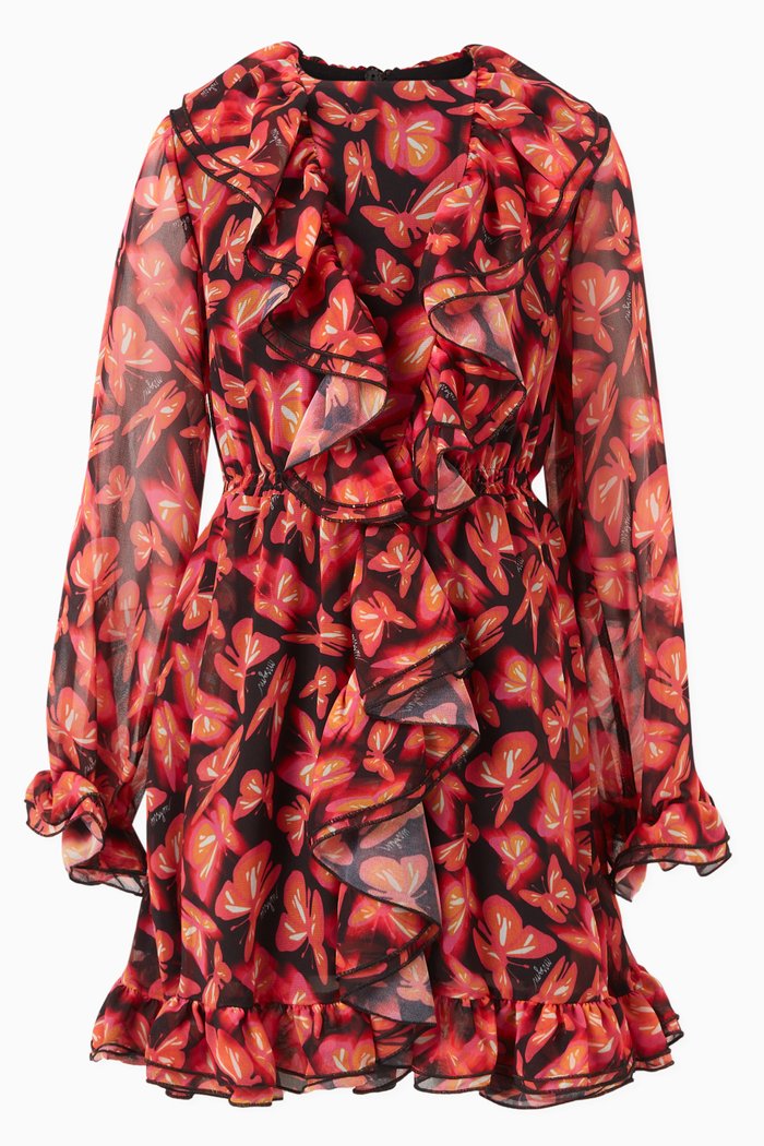 

Graphic Print Ruffle Dress, Pink