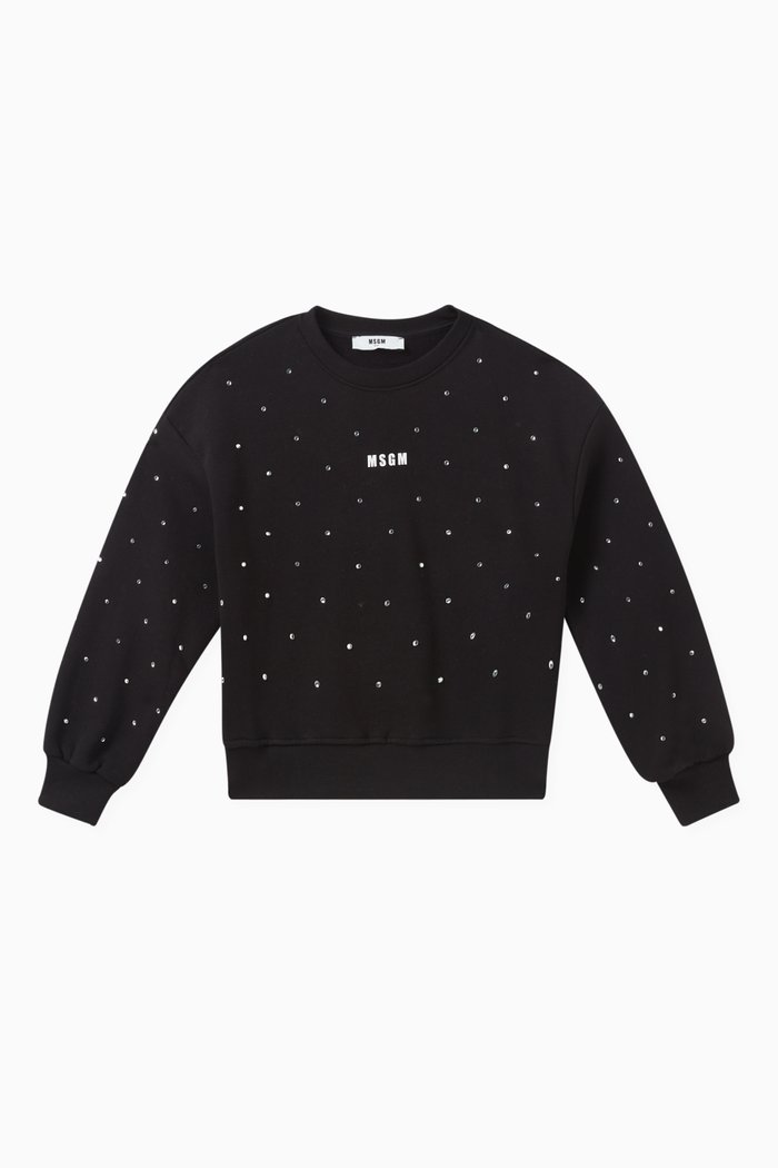 

Diamantés-embellished Logo Sweatshirt in Cotton Jersey, Black