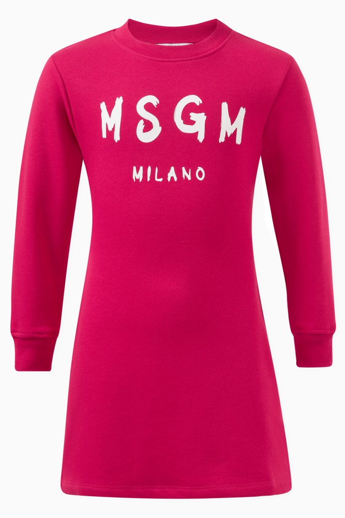 

Logo Print Dress in Cotton, Pink