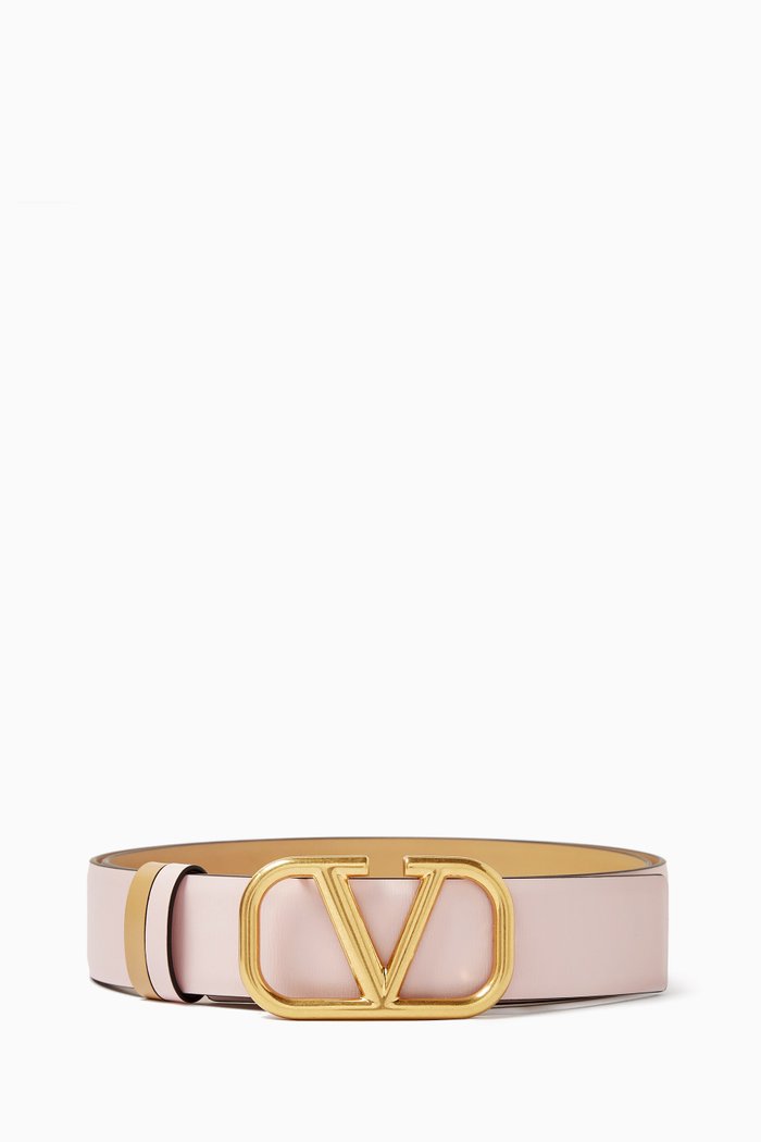 

Valentino Garavani VLOGO Reversible Belt in Calfskin Leather, Pink