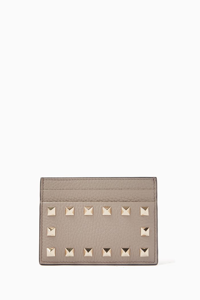 

Valentino Garavani's Rockstud Card Holder in Grainy Leather, Neutral