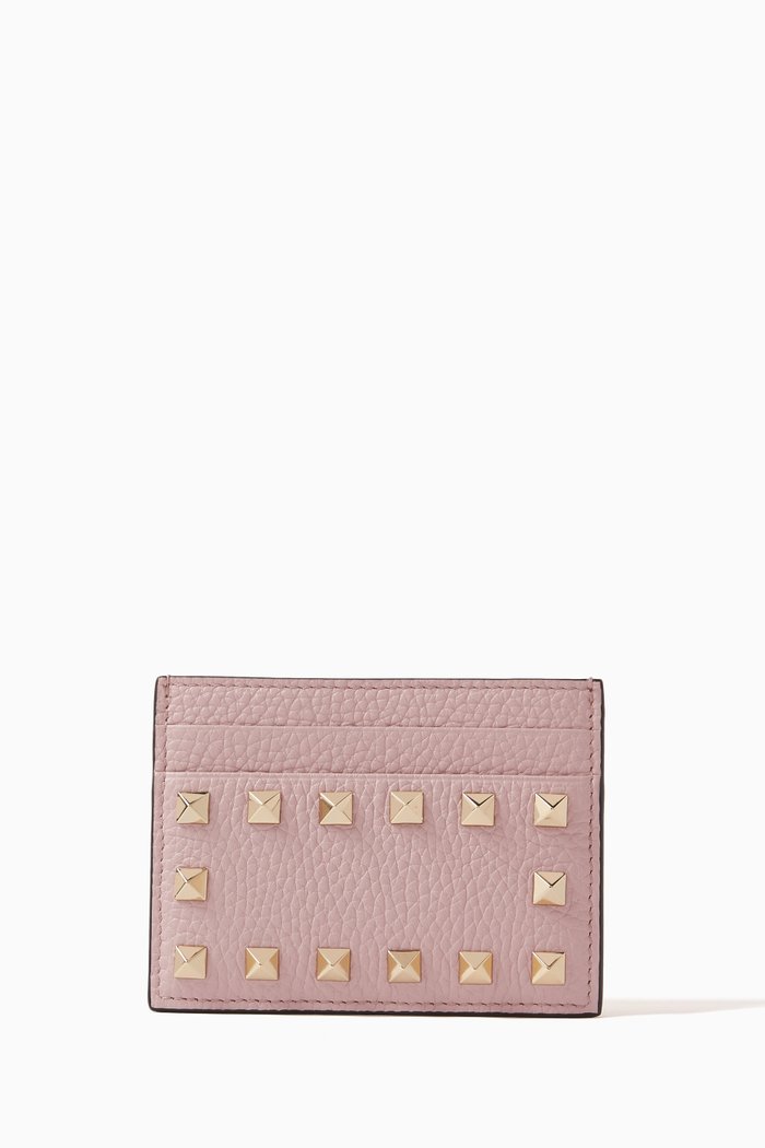 

Valentino Garavani's Rockstud Card Holder in Grainy Leather, Purple