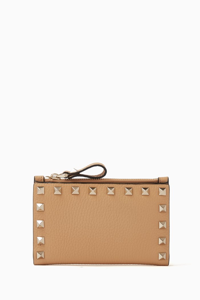 

Valentino Garavani Rockstud Coin Purse in Vitello Calfskin Leather, Neutral