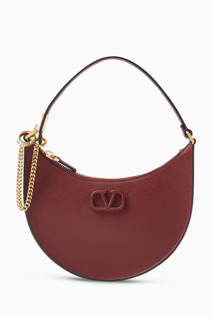 

Valentino Garavani's VLOGO Signature Mini Hobo Bag in Grainy Leather, Burgundy