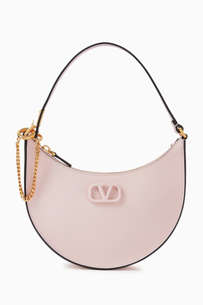 Valentino Garavani's VLOGO Signature Mini Hobo Bag in Grainy Leather, Pink