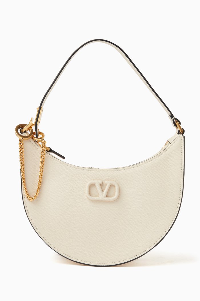 

Valentino Garavani's VLOGO Signature Mini Hobo Bag in Grainy Leather, White