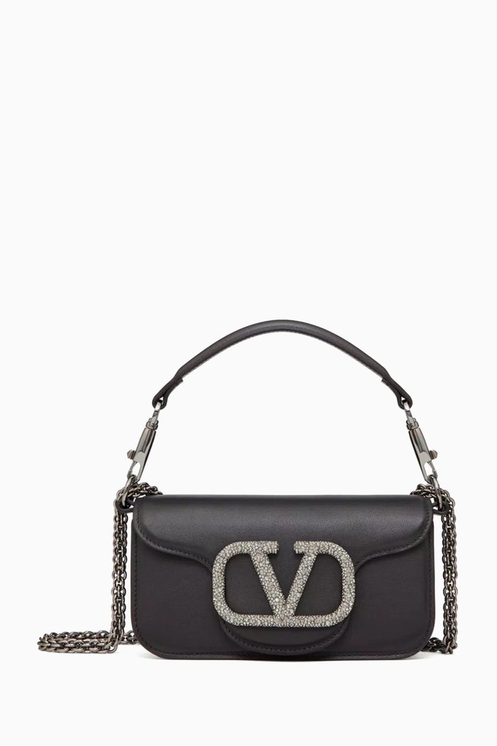 

Valentino Garavani Micro Locò Embellished Shoulder Bag in Leather, Black