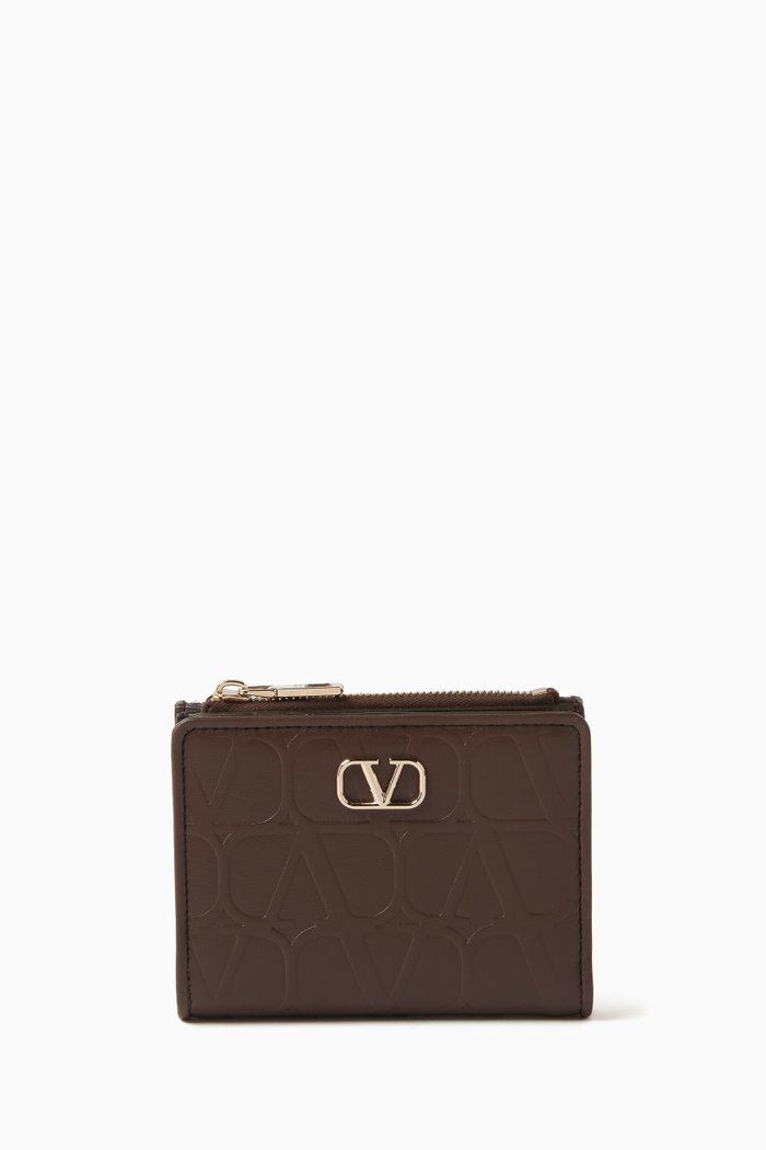 

Valentino Garavani Toile Iconographe Wallet in Leather, Brown