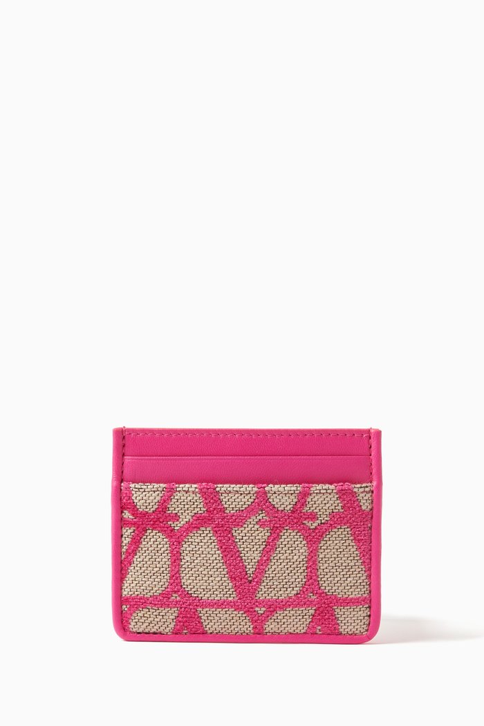 

Valentino Garavani Iconographe Toile Card Holder in Leather, Pink