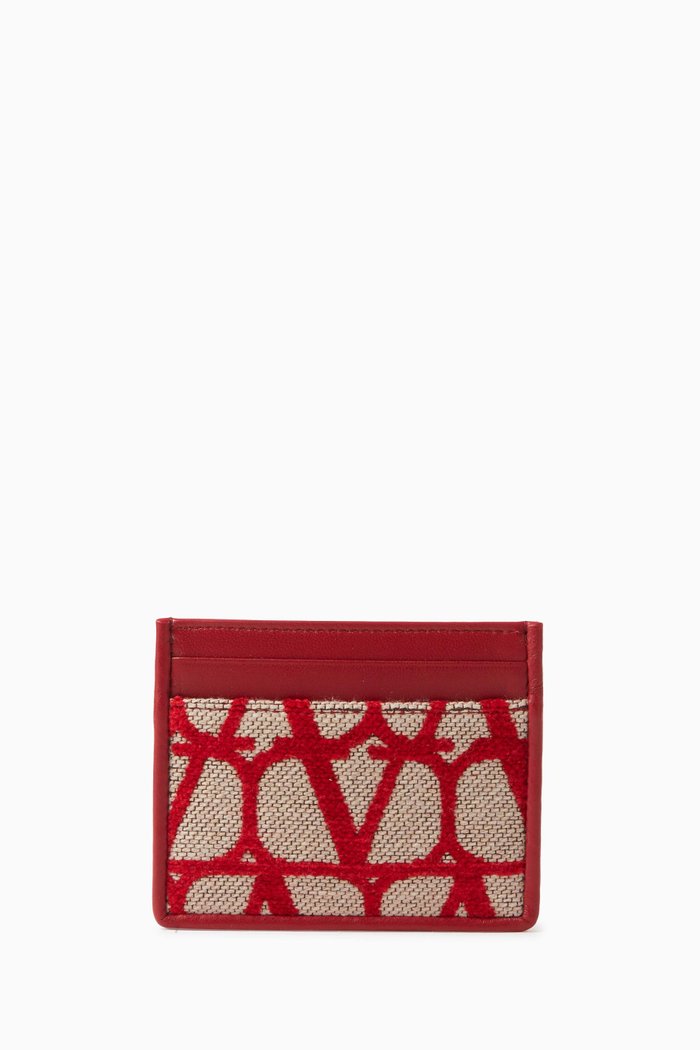 

Valentino Garavani Iconographe Toile Card Holder in Leather, Red