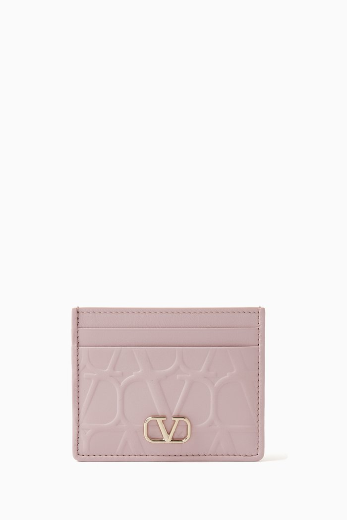 

Valentino Garavani Iconographe Toile Card Holder in Leather, Purple
