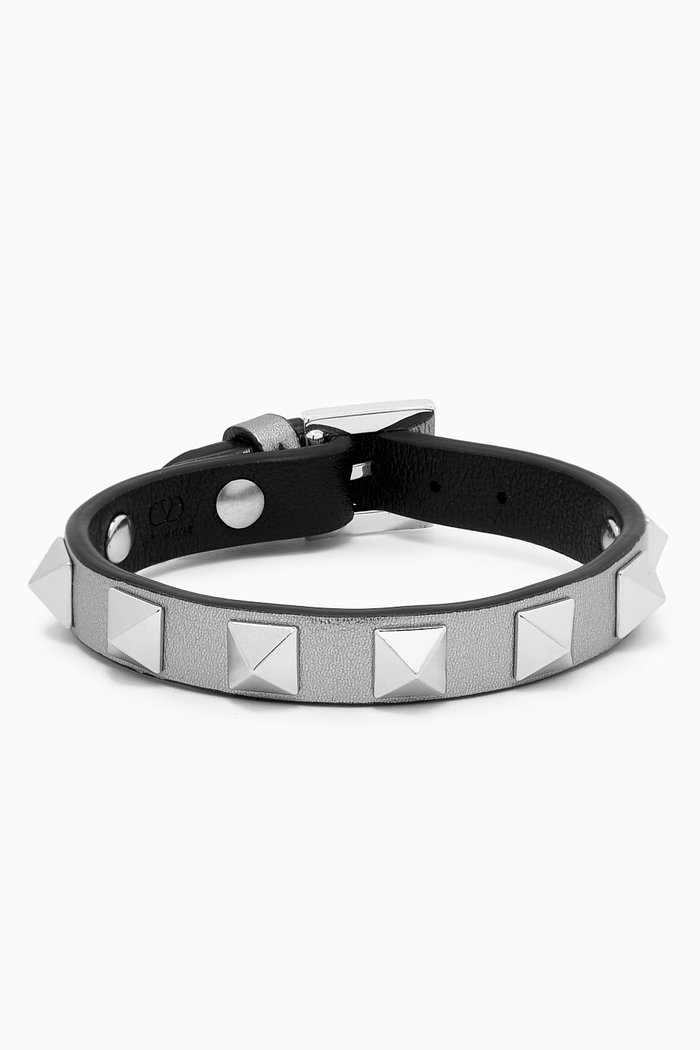 

Valentino Garavani Rockstud Bracelet in Leather, Silver
