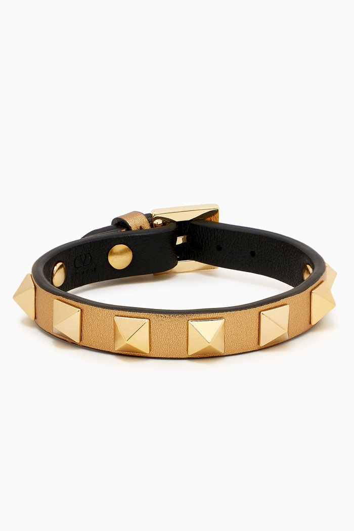 

Valentino Garavani Rockstud Bracelet in Leather, Gold