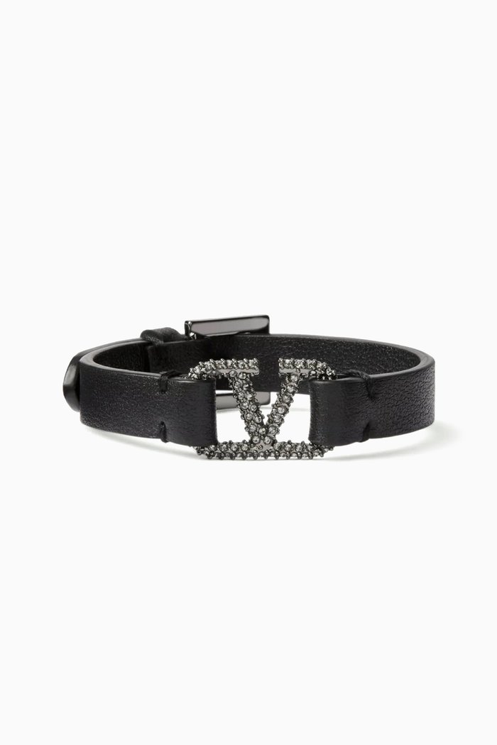 

Valentino Garavani VLOGO Signature Rhinestone Bracelet in Leather, Black