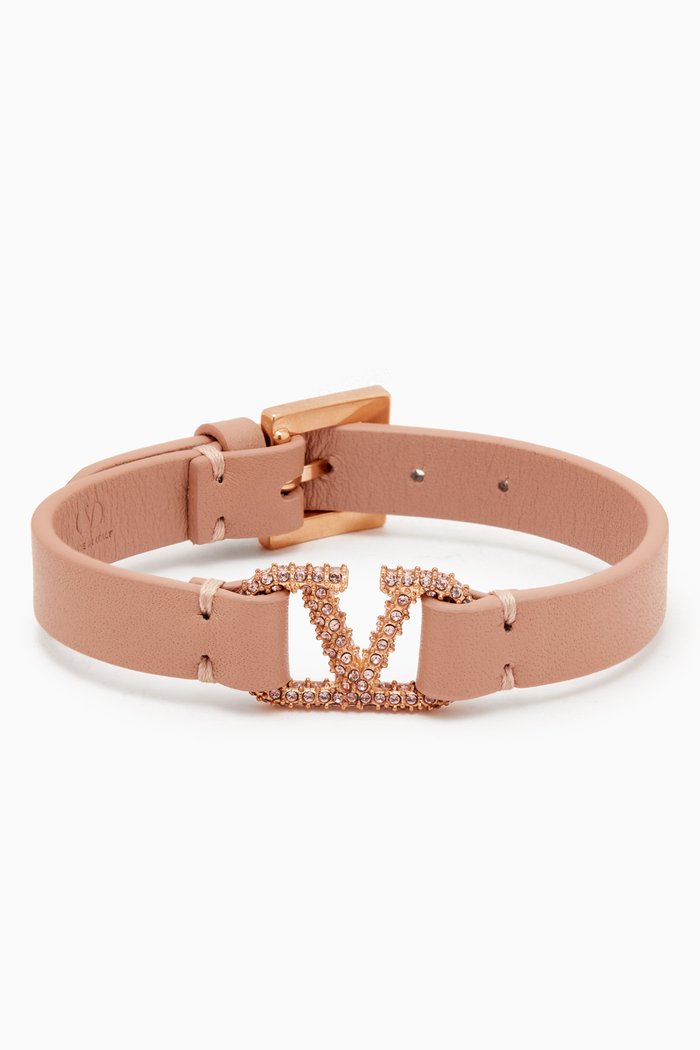 

Valentino Garavani VLOGO Rhinestone Bracelet in Vitello Leather, Neutral