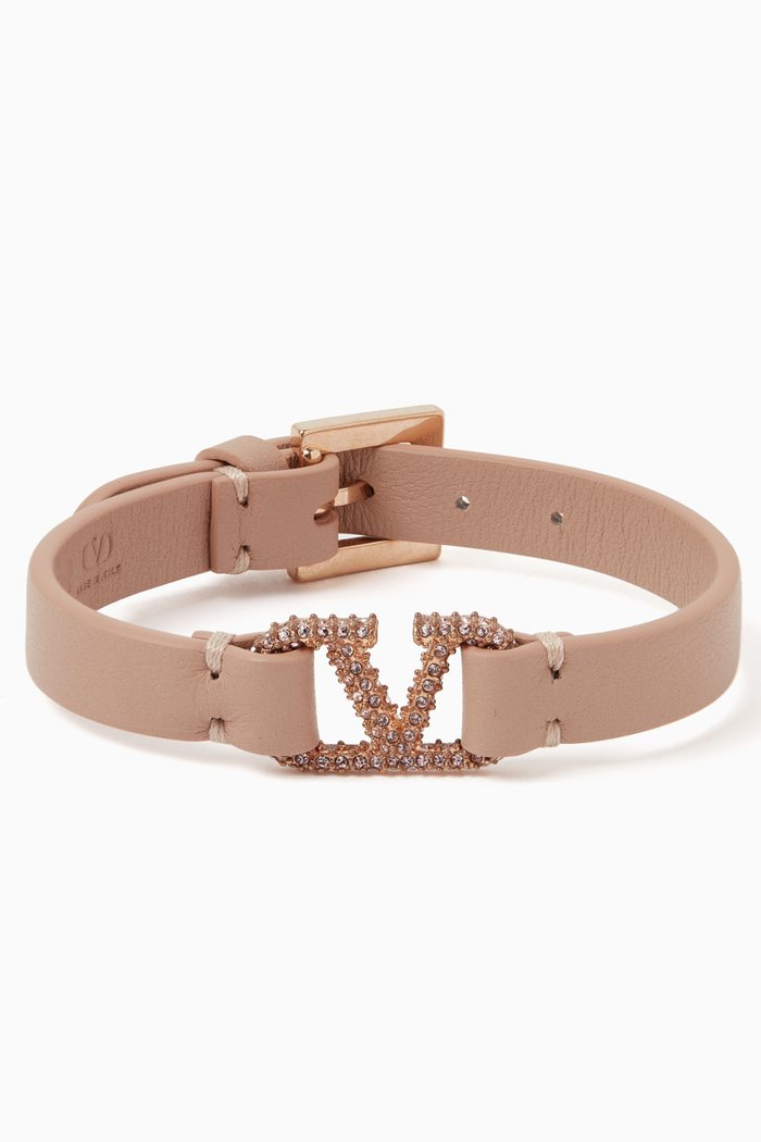 

Valentino Garavani VLOGO Rhinestone Bracelet in Vitello Leather, Pink