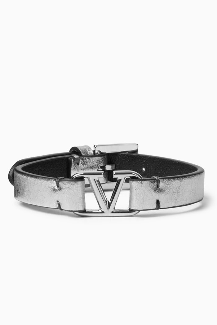 Valentino Garavani VLOGO Bracelet in Leather, Silver