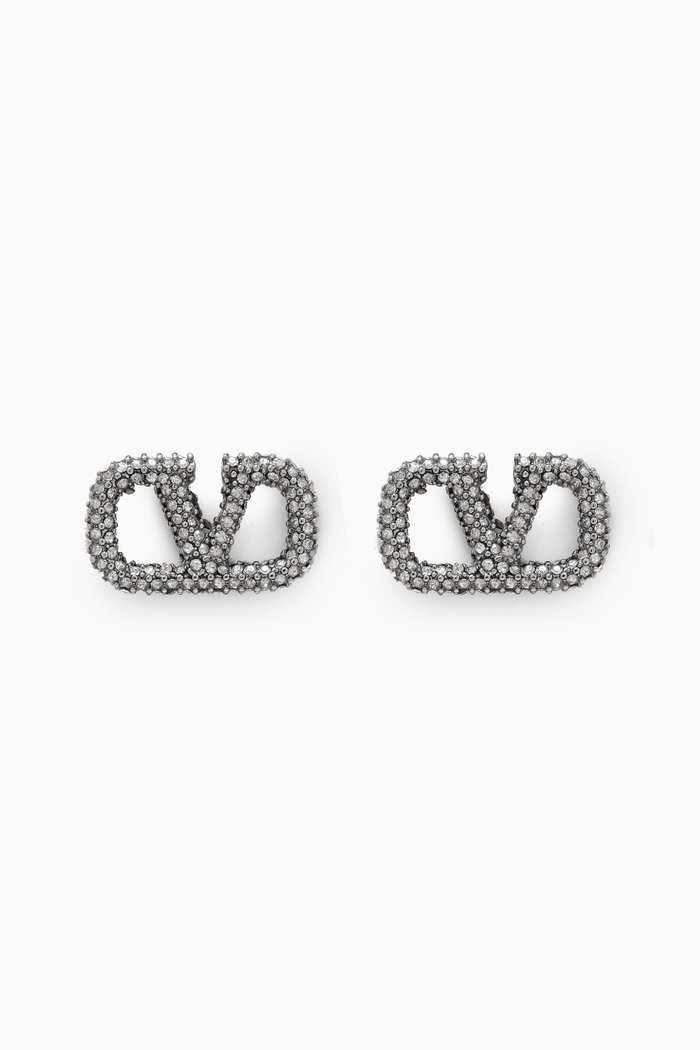 Valentino Garavani VLOGO Strass Stud Earrings, Silver