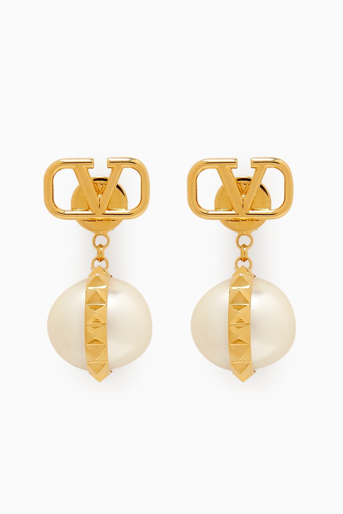 

Valentino Garavani VLOGO Rockstud Drop Earrings in Metal, Gold