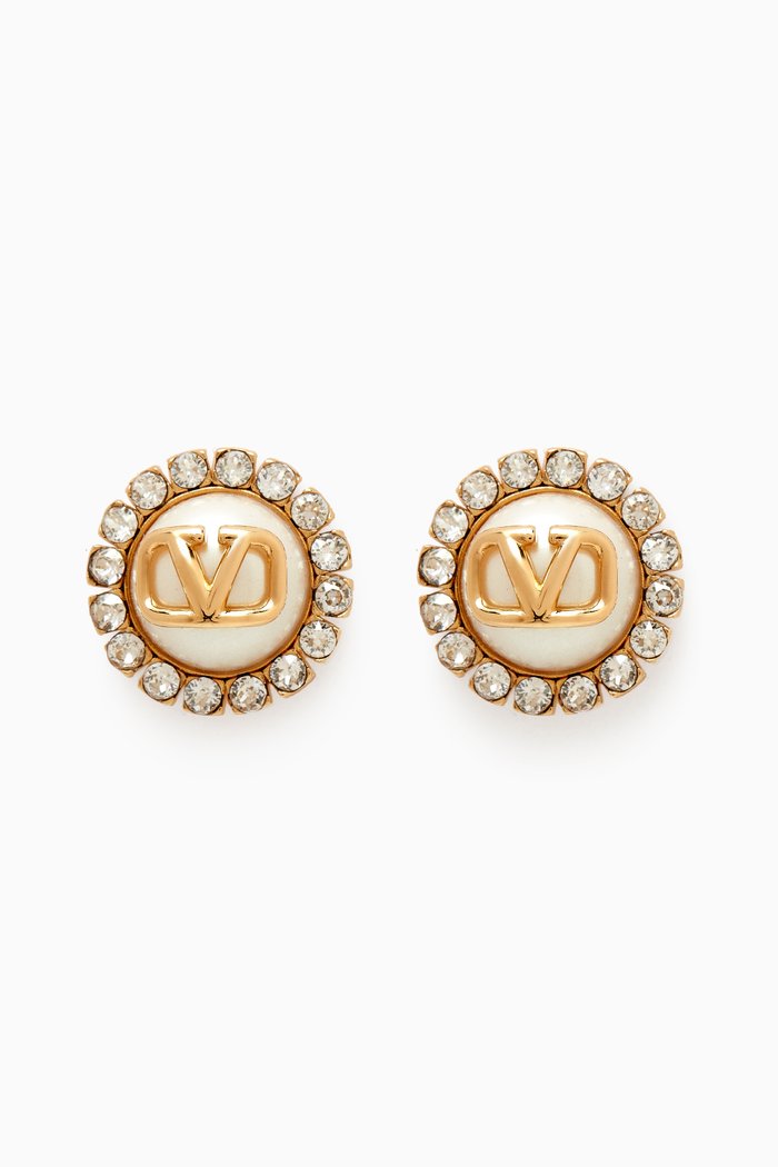 Valentino Garavani VLOGO Stud Earrings in Metal, White