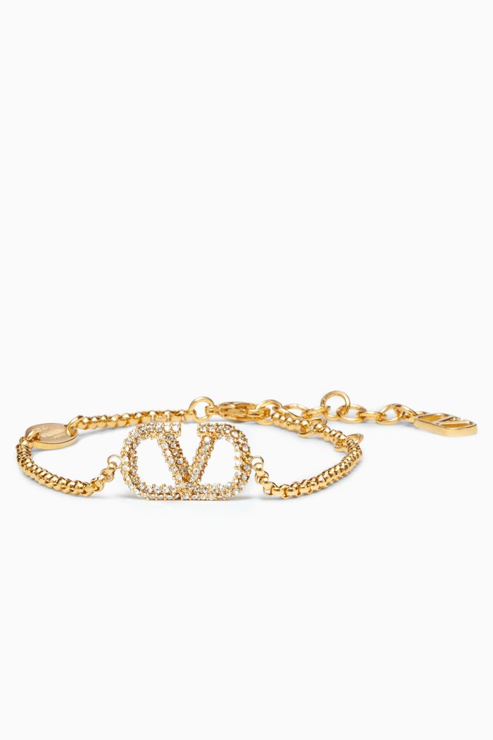 

Valentino Garavani VLOGO Signature Bracelet in Metal & Swarovski® Crystals, Gold
