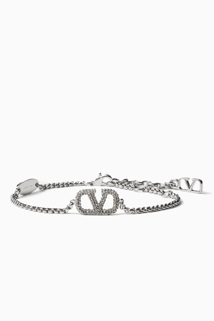 

Valentino Garavani VLOGO Signature Bracelet in Metal & Swarovski® Crystals, Silver
