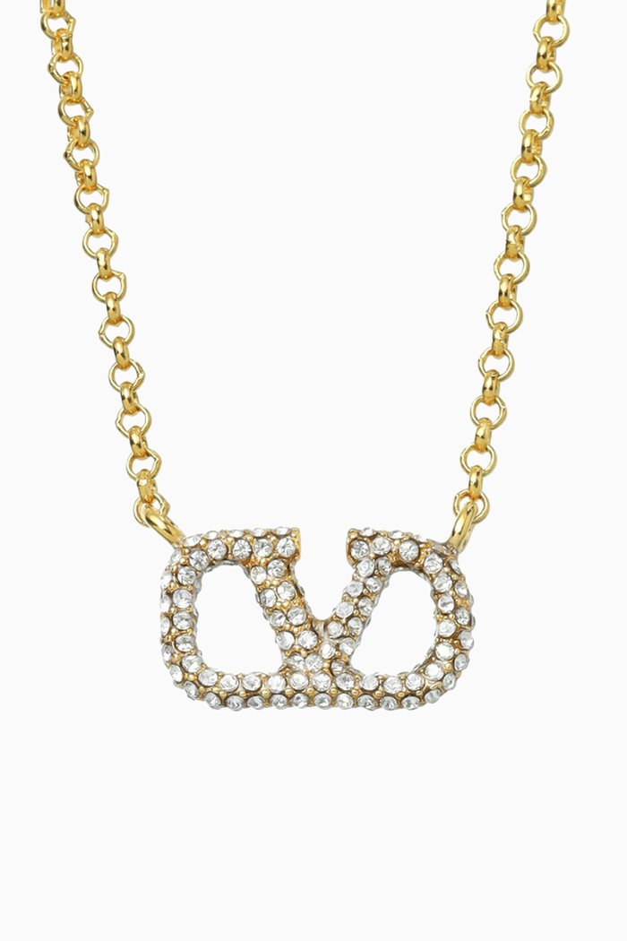 

Valentino Garavani VLOGO Signature Necklace in Metal & Swarovski® Crystals, Gold