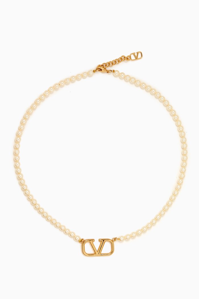 

Valentino Garavani VLOGO Signature Necklace with Swarovski® Crystal Pearls in Metal, Gold