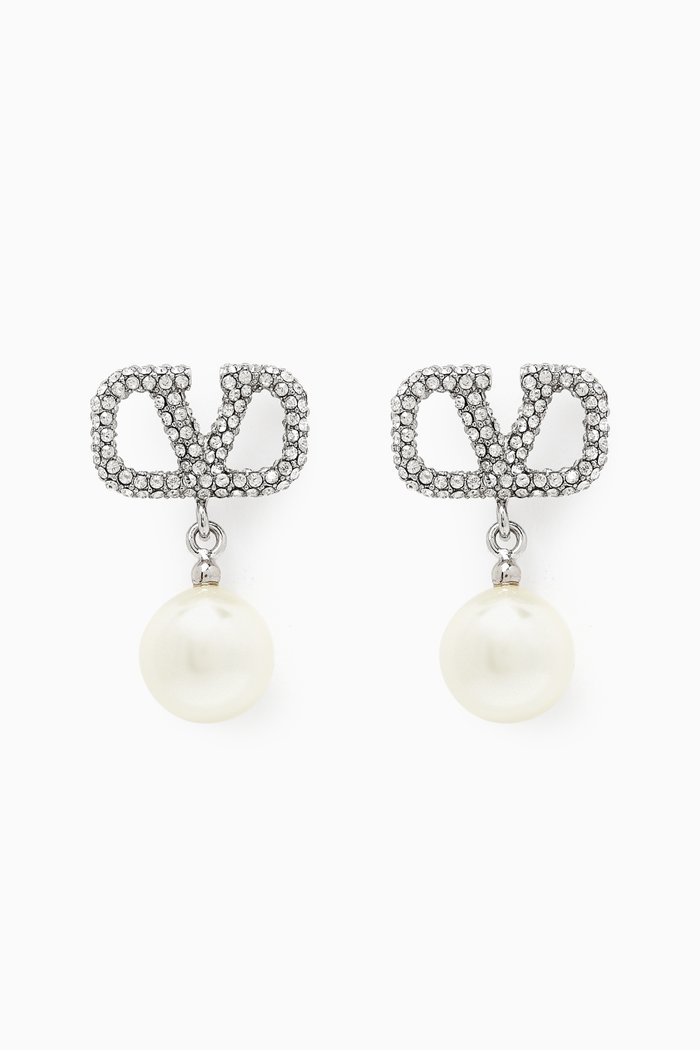 

Valentino Garavani VLOGO Pearl Drop Earrings, Silver