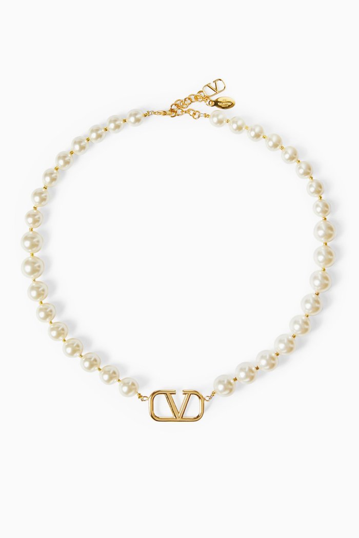 

Valentino Garavani VLogo Signature Pearl Necklace, Gold