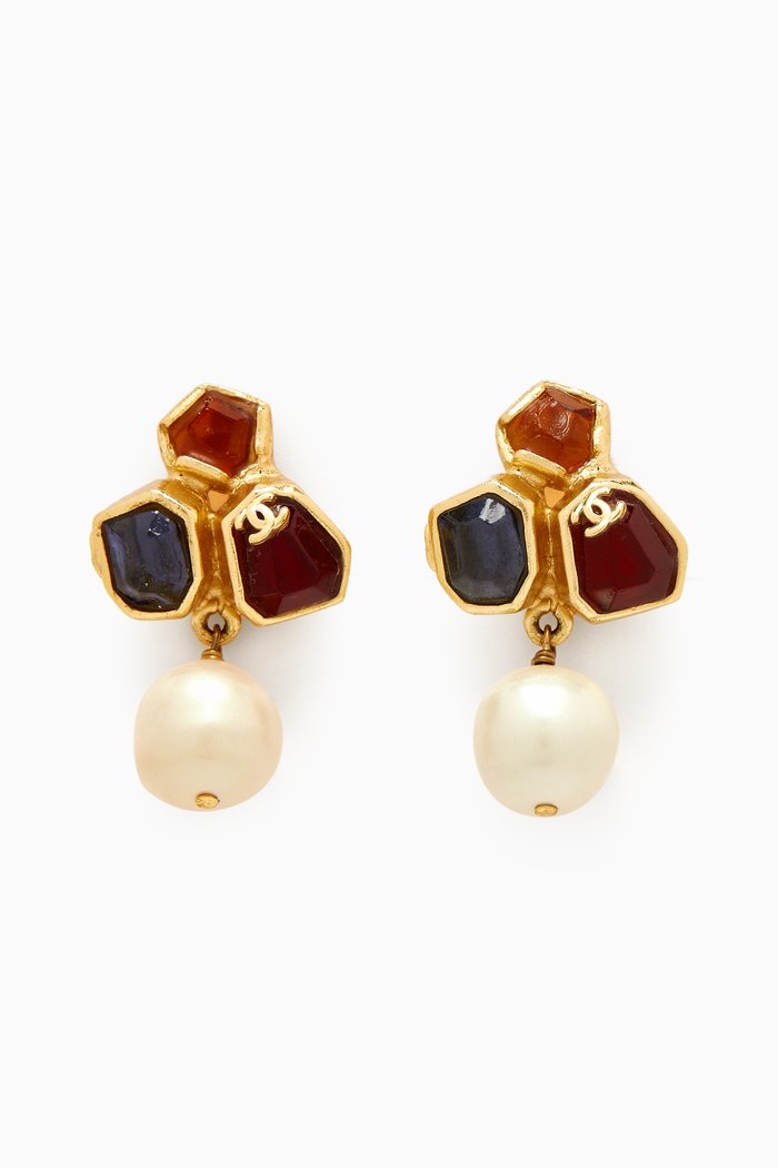 

CC Gripoix Pearl Clip-on Earrings, Gold