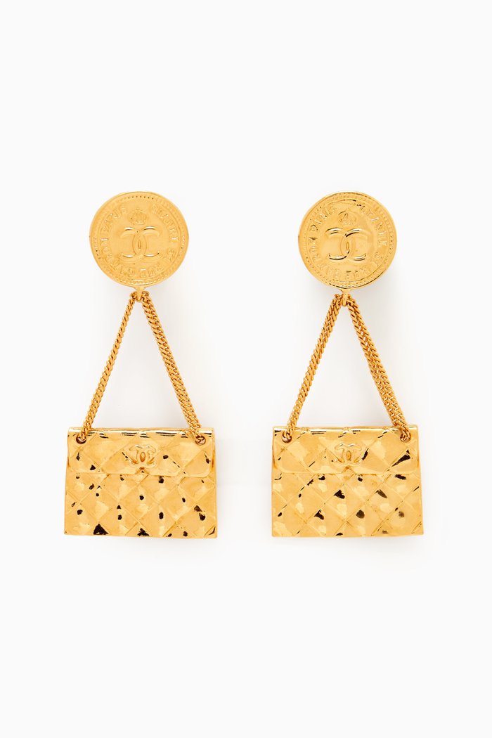 Medallion 2.55 Rue Cambon Bag Clip-On Earrings, Gold