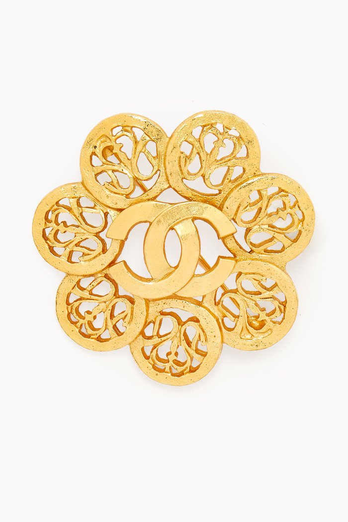 CC Arabesque Flower Brooch, Gold