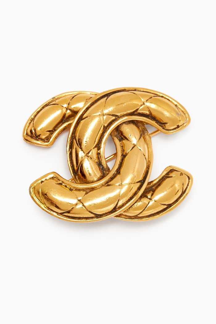 

CC Diamond Quilted Brooch, Gold