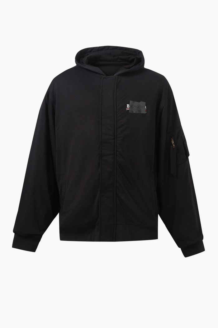 

Gaffer Padded Bomber Hoodie in Fleece & Vintage-jersey, Black