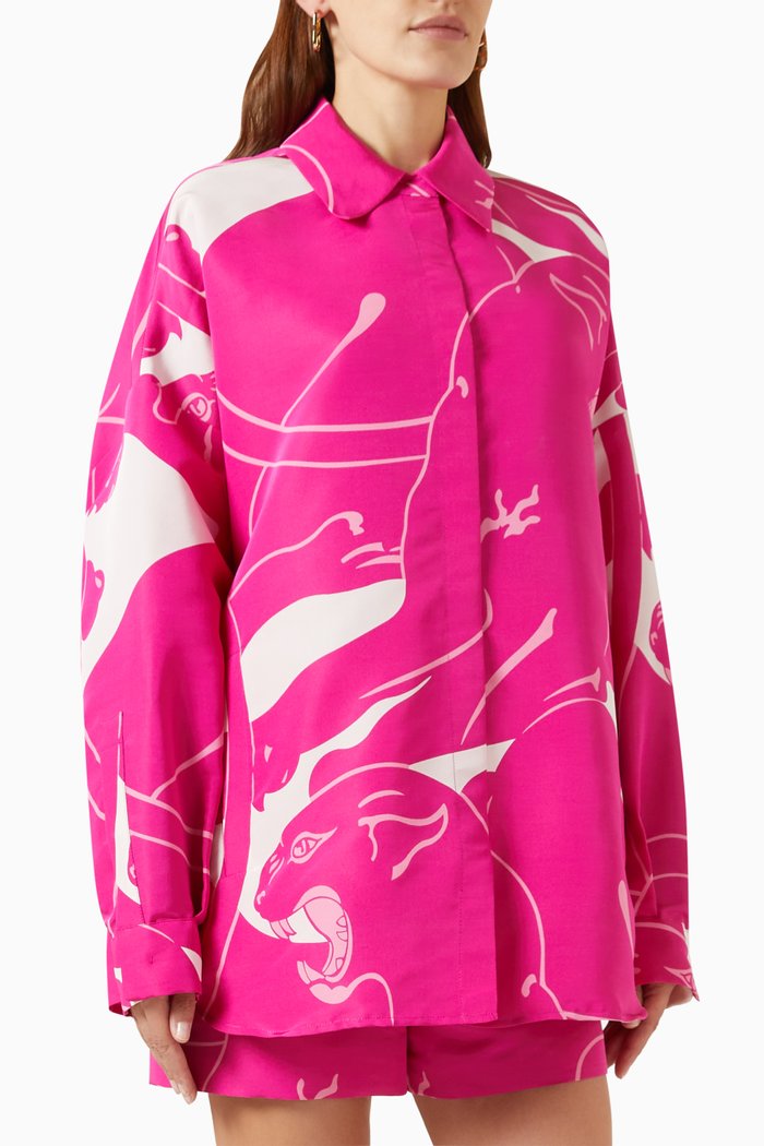 

Valentino Panther Oversized Overshirt in Silk, Pink