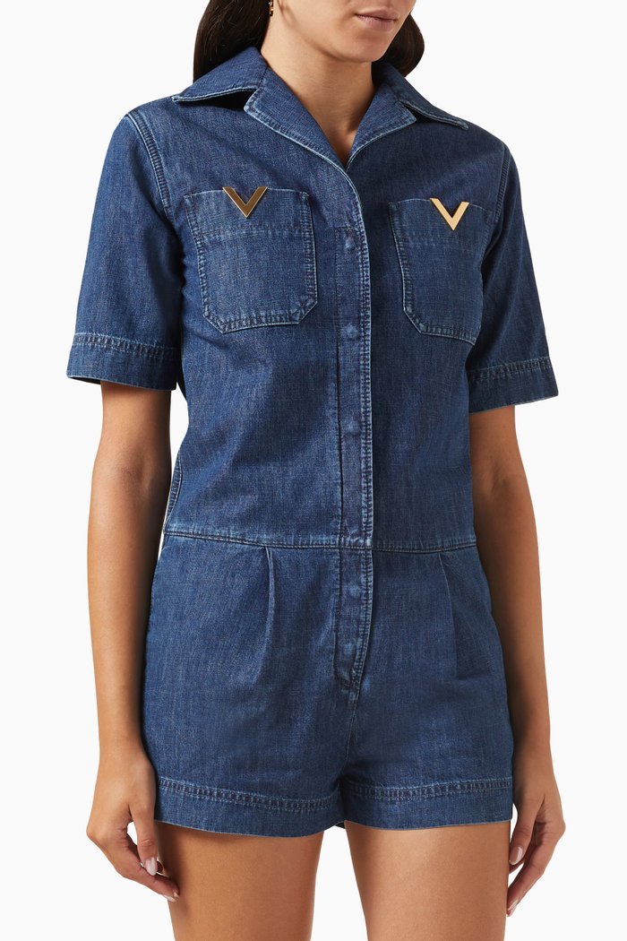 Valentino Playsuit in Chambray, Blue