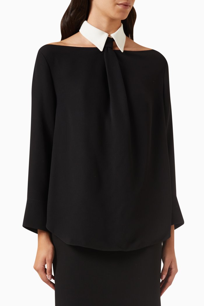 

Valentino Collared Off-shoulder Blouse in Silk-cady, Multicolour